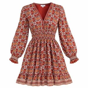 Max Studio Red Floral Long Sleeve Dress